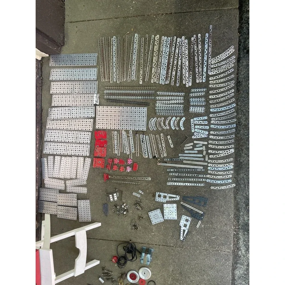 Vintage A.C. Gilbert Erector Set No 6-1/2 Lot w/ WORKING Motor 1938 Manual Box